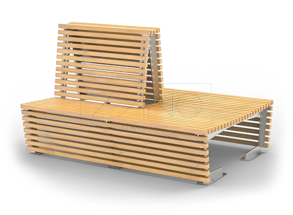 Modulinis suoliukas su atlošu, pagamintas iš nerūdijančio plieno ir eglės medžio