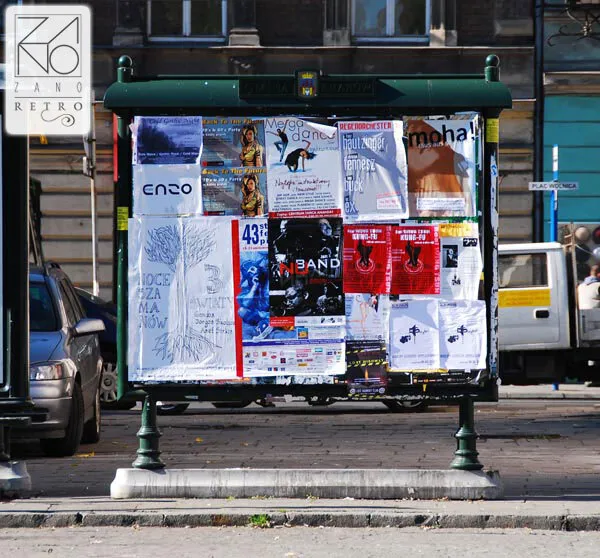 informacinis stendas, skirtas plakatams
