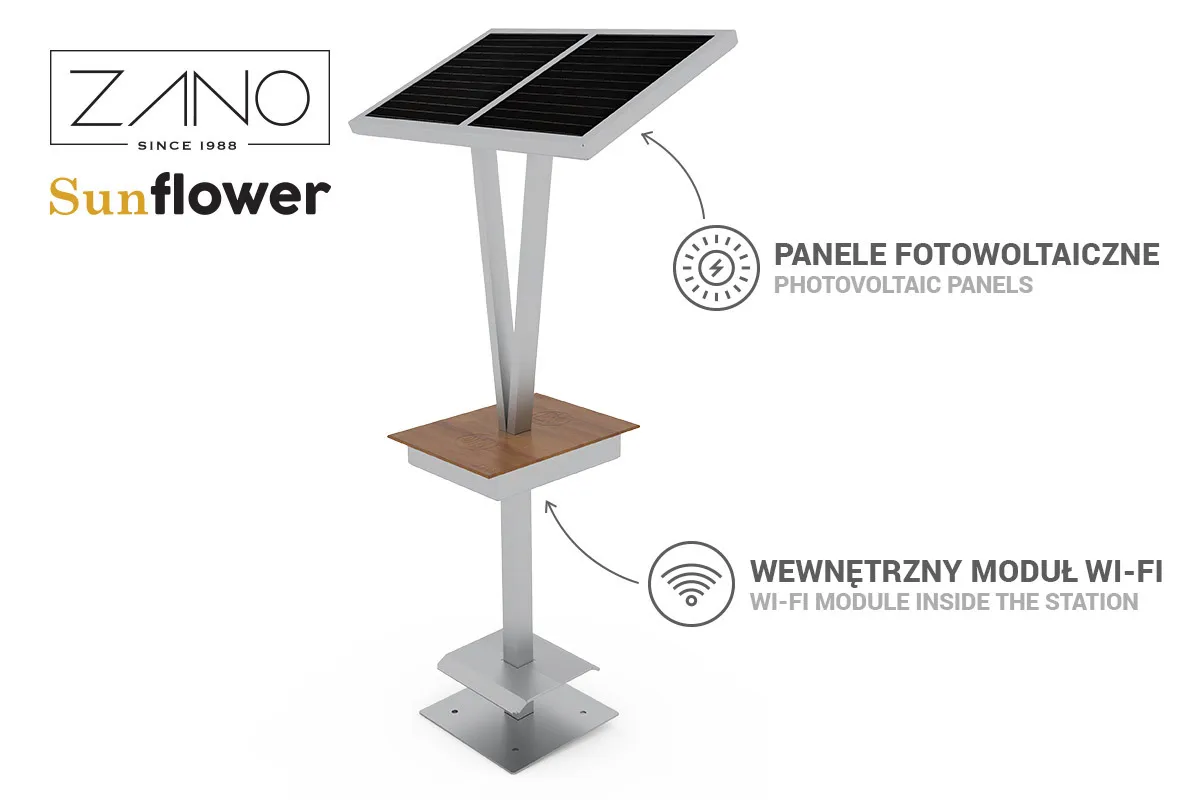 „Sunflower“ | Išmaniųjų telefonų įkrovimo stotelė | „ZANO“ Mažoji architektūra