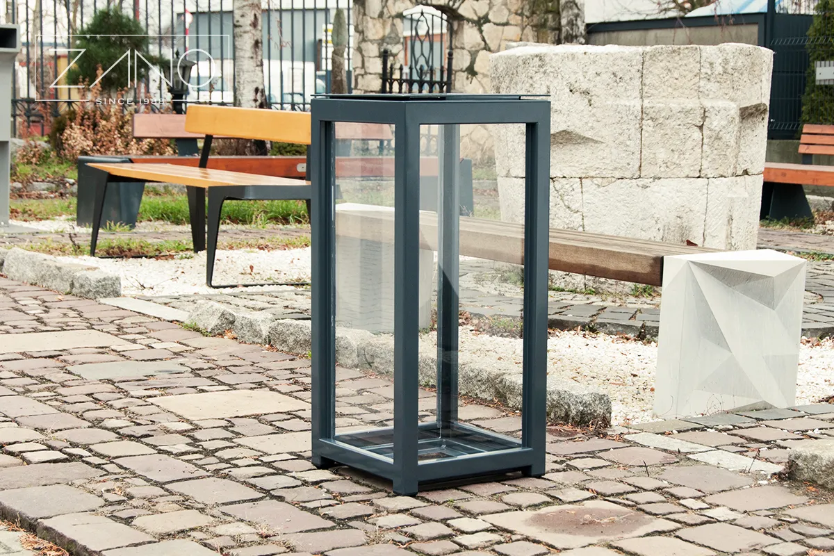 Permatomas šiukšliadėžė iš anglinio plieno ir plexiglaso