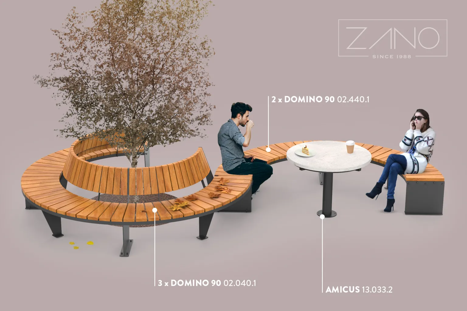 „Amicus“ stalas komplekte su „Domino“ suoliukais