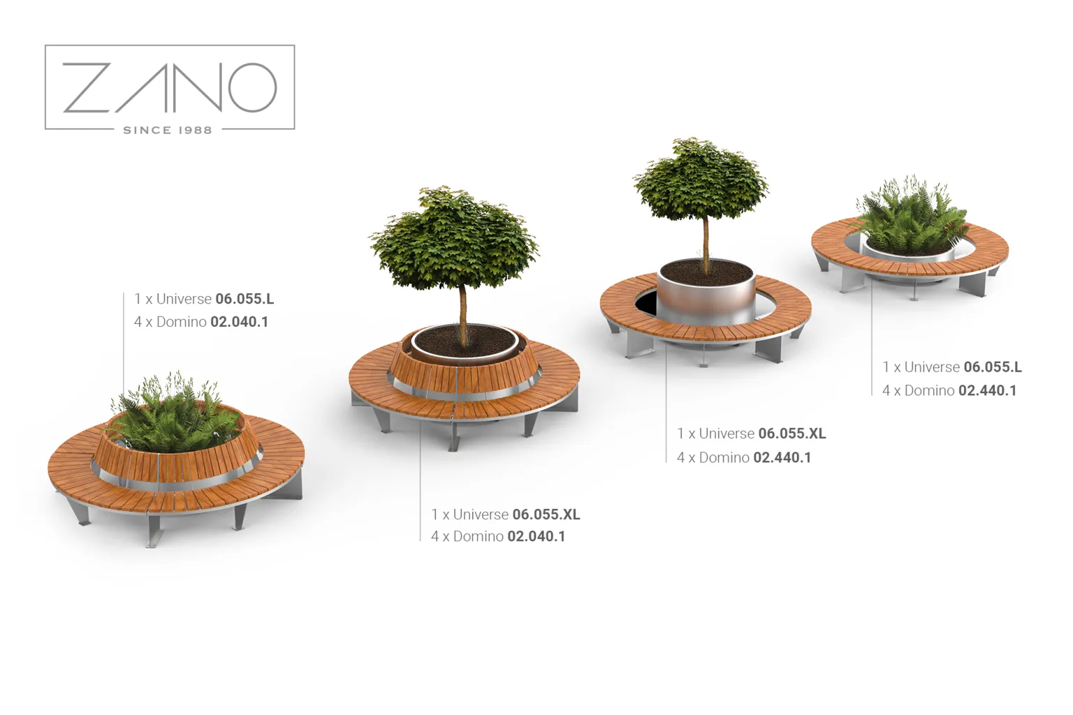 Apvalūs suoliukai ir miesto puodai iš „Domino“ serijos