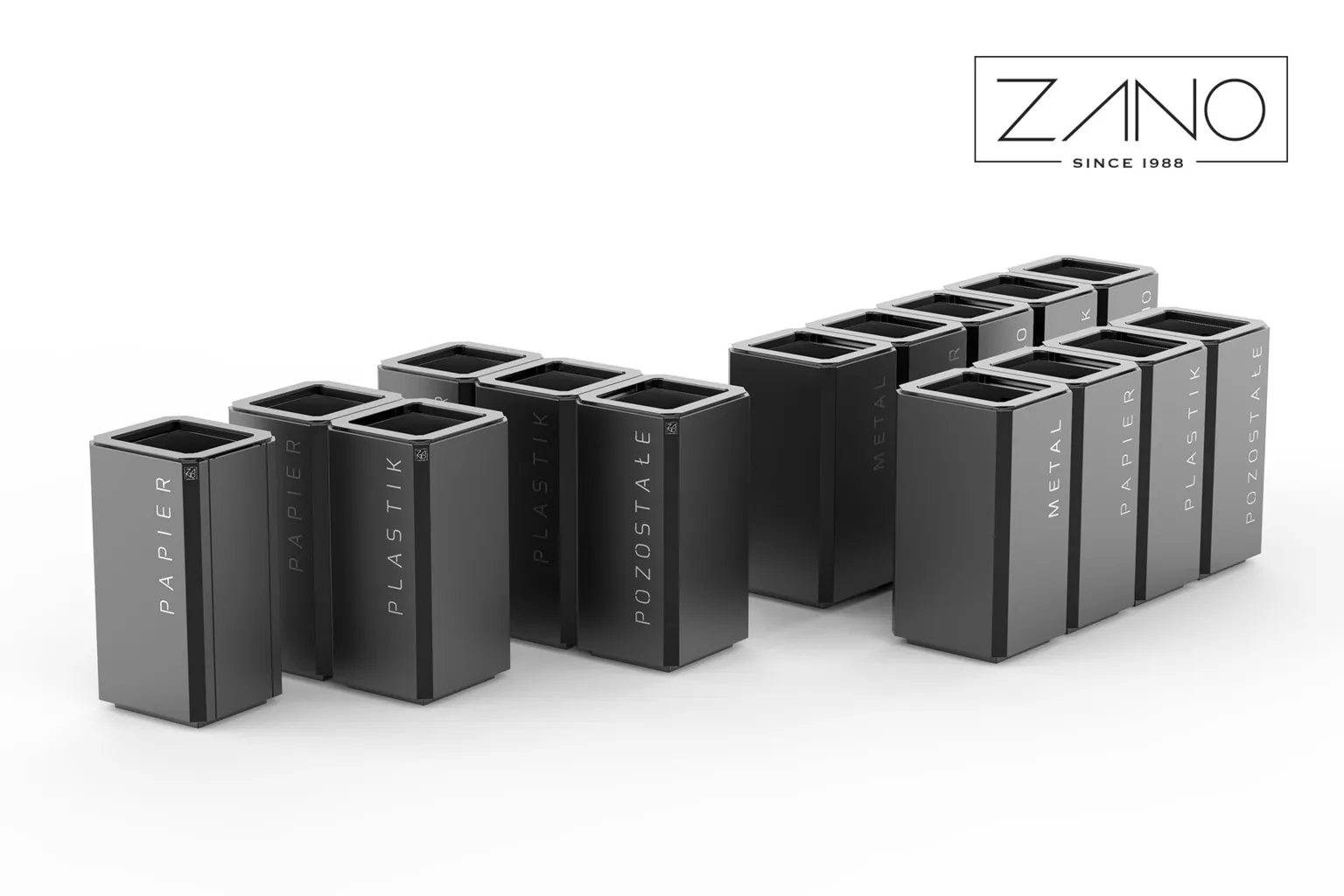 „Linia Stilo“ šiukšliadėžės | „Zano Street Furniture“