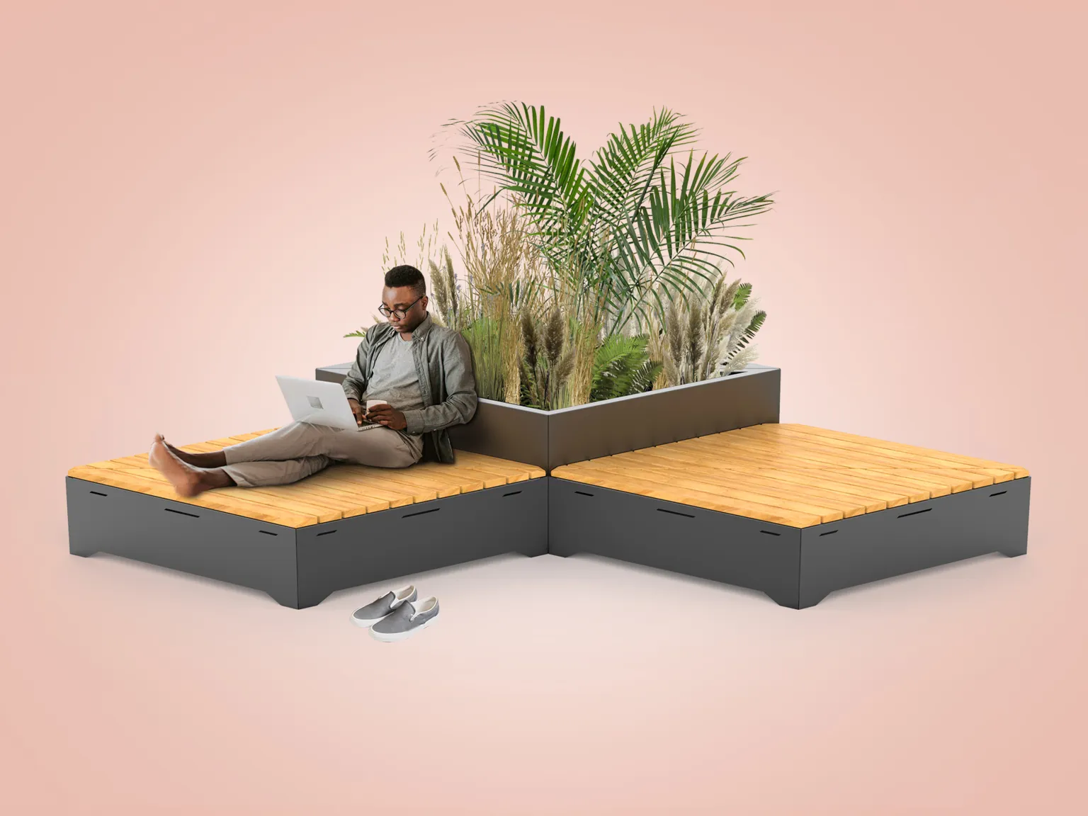 „Origami“ serijos suoliukų ir vazonų kompozicija