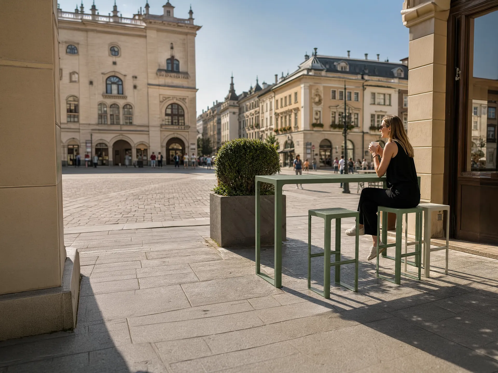 nerūdijančio plieno baro kėdės, skirtos lauko maitinimo zonai