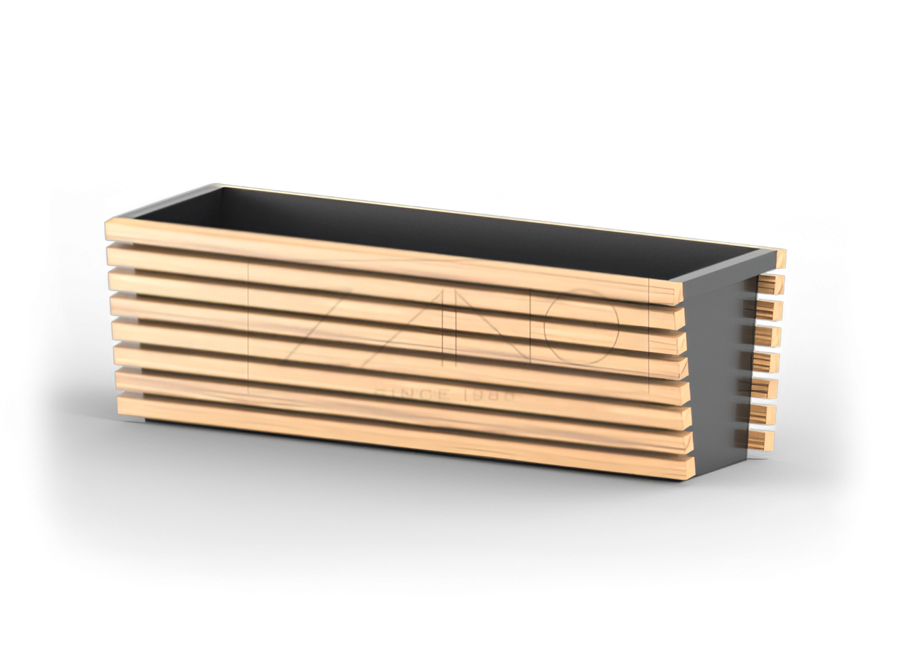 Modernus juodo plieno ir medžio puodas Modernus juodo plieno ir medžio puodas