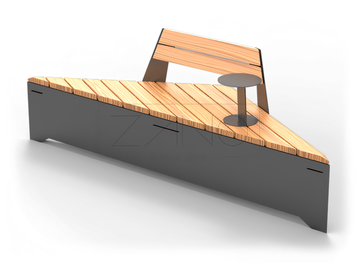 Modernus miesto suolas su atlošu ir stalu Juodo plieno modulinis suolas su atlošu ir stalu