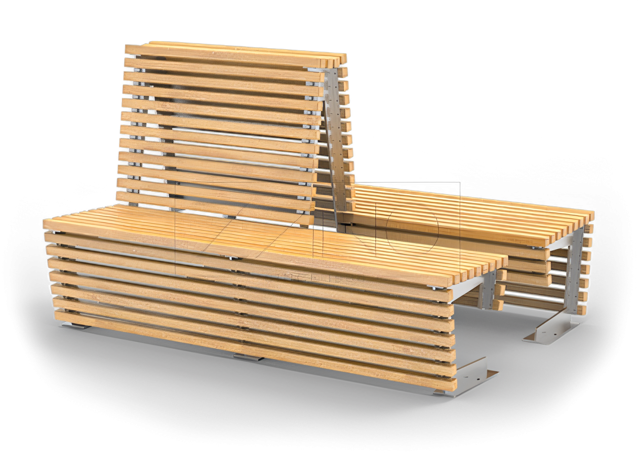 Miestietiškas suoliukas su dvigubu atlošu | ZANO miesto baldai "Flash city" baldai, su atlošu, be atlošo, iš nerūdijančio plieno