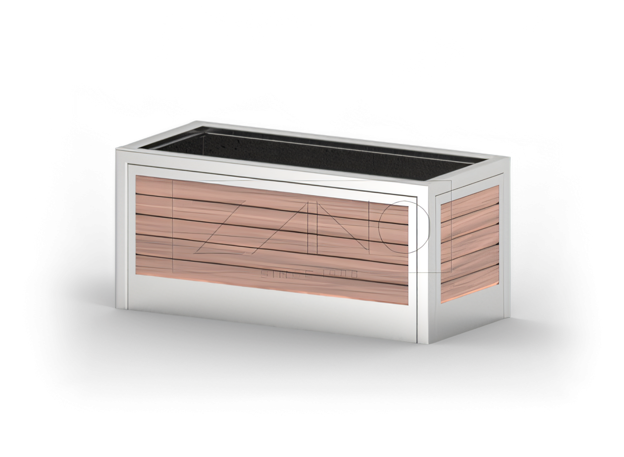 Modernus miesto puodas i&scaron; nerūdijančio plieno ir medžio