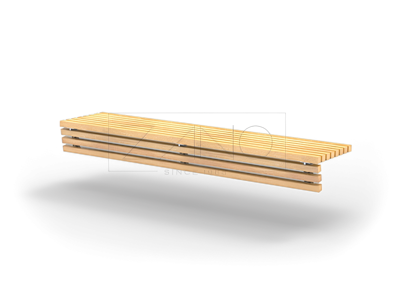 Stilingas miesto suoliukas ant betoninio pjedestalo Ant betoninės sienos pastatytas suoliukas