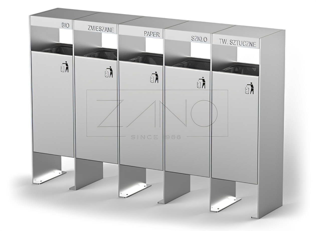 5 kamerų perdirbimo šiukšliadėžė Paprasta šiukšliadėžė rūšiuojamoms atliekoms | ZANO miesto baldai