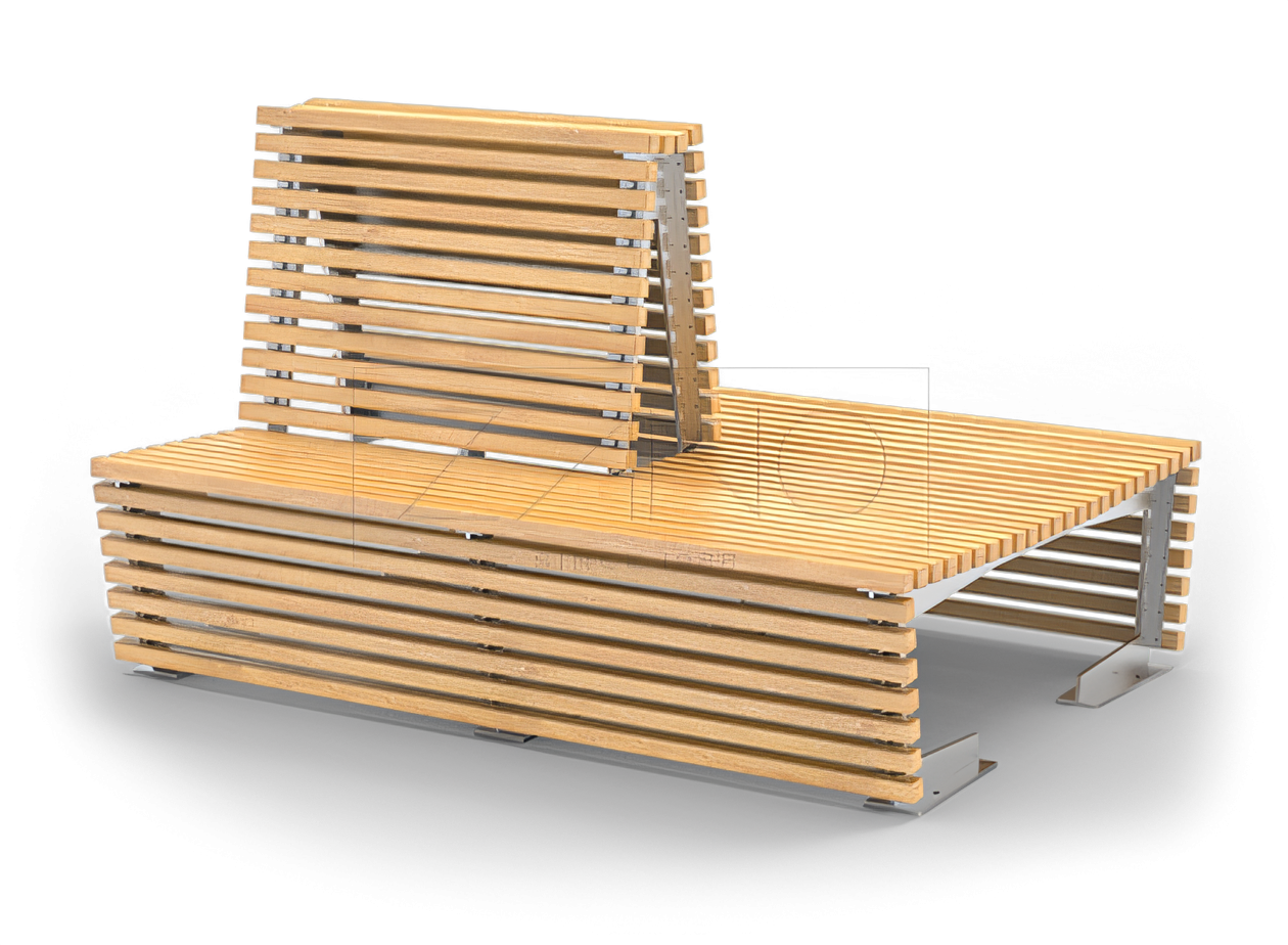 Modulinis suolas su atlošu iš nerūdijančio plieno ir eglės medienos Vidaus ir lauko suolai
