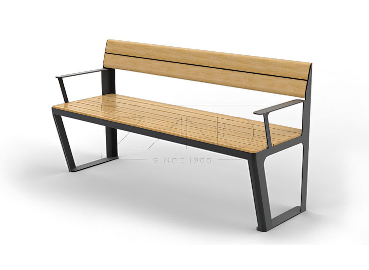 Suoliukas Scandik 02.046.1 Miesto suoliukas su atlošu ir porankiais iš anglinio plieno ir medžio