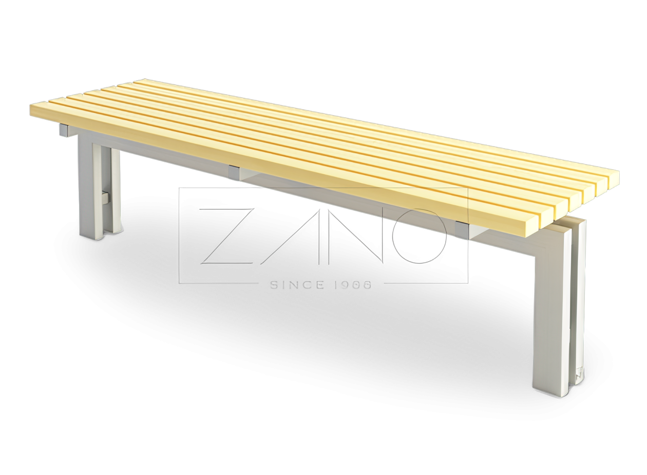 Prie žemės pritvirtintas suolas be atlošo. gatvių suoliukai, koridorių suoliukai