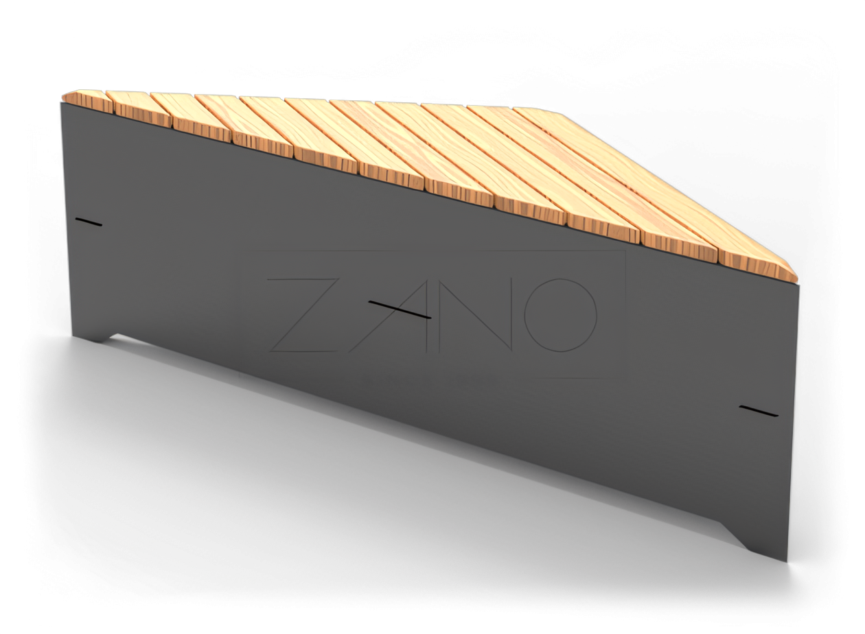 Modernus miesto suoliukas iš juodo plieno ir medžio Modernus miesto suoliukas iš juodo plieno ir medžio