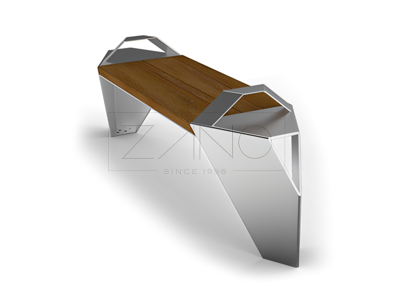 IVO miesto suolas su nerūdijančio plieno ir medžio porankiais Modernūs miesto baldai iš ZANO urban furniture