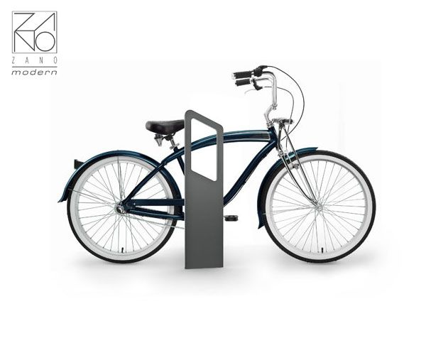Šiuolaikinis dviračių stovas - už rėmo sumontuotas dviratis.
