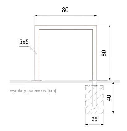 Dviračių stovas 05.024 - matmenys - vertikali projekcija